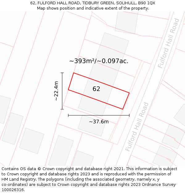 62, FULFORD HALL ROAD, TIDBURY GREEN, SOLIHULL, B90 1QX: Plot and title map