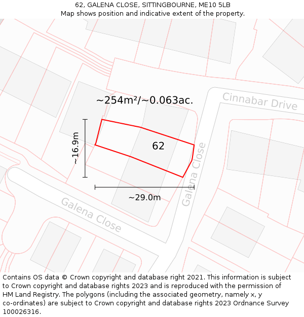 62, GALENA CLOSE, SITTINGBOURNE, ME10 5LB: Plot and title map