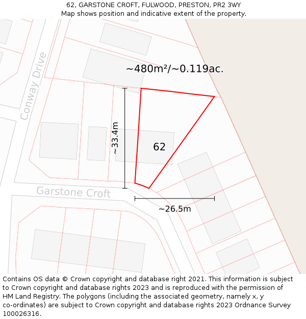 62, GARSTONE CROFT, FULWOOD, PRESTON, PR2 3WY: Plot and title map