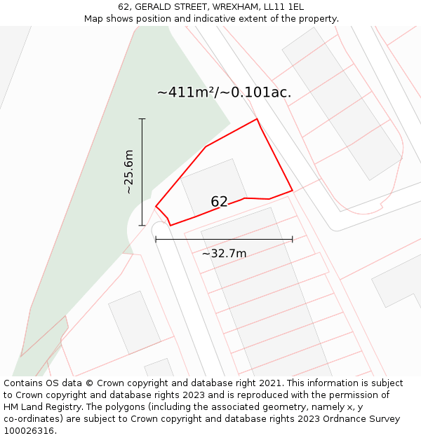 62, GERALD STREET, WREXHAM, LL11 1EL: Plot and title map