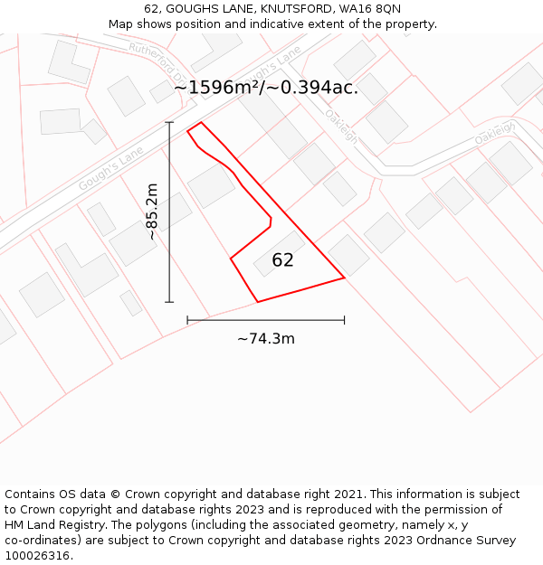62, GOUGHS LANE, KNUTSFORD, WA16 8QN: Plot and title map