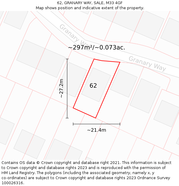 62, GRANARY WAY, SALE, M33 4GF: Plot and title map