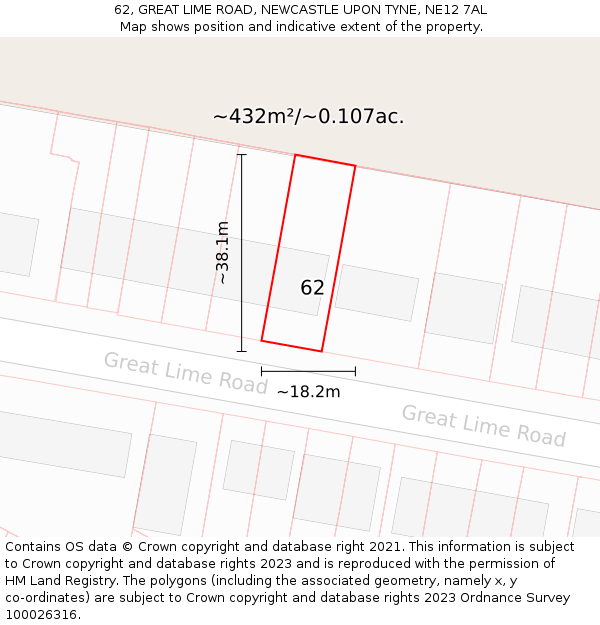 62, GREAT LIME ROAD, NEWCASTLE UPON TYNE, NE12 7AL: Plot and title map