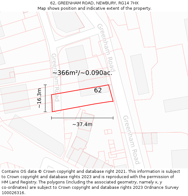 62, GREENHAM ROAD, NEWBURY, RG14 7HX: Plot and title map