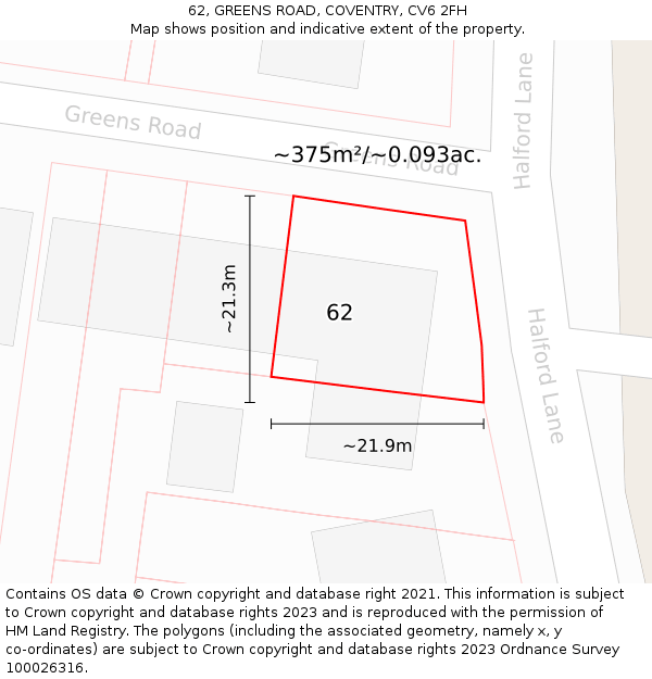 62, GREENS ROAD, COVENTRY, CV6 2FH: Plot and title map