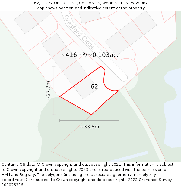 62, GRESFORD CLOSE, CALLANDS, WARRINGTON, WA5 9RY: Plot and title map