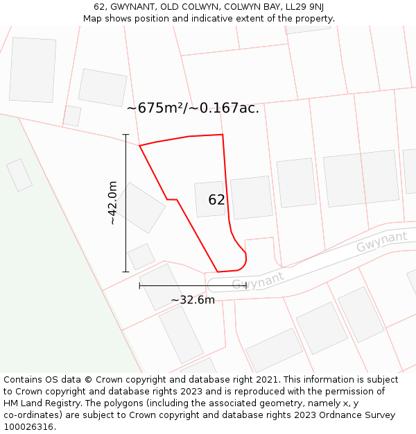 62, GWYNANT, OLD COLWYN, COLWYN BAY, LL29 9NJ: Plot and title map