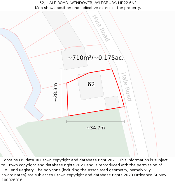 62, HALE ROAD, WENDOVER, AYLESBURY, HP22 6NF: Plot and title map