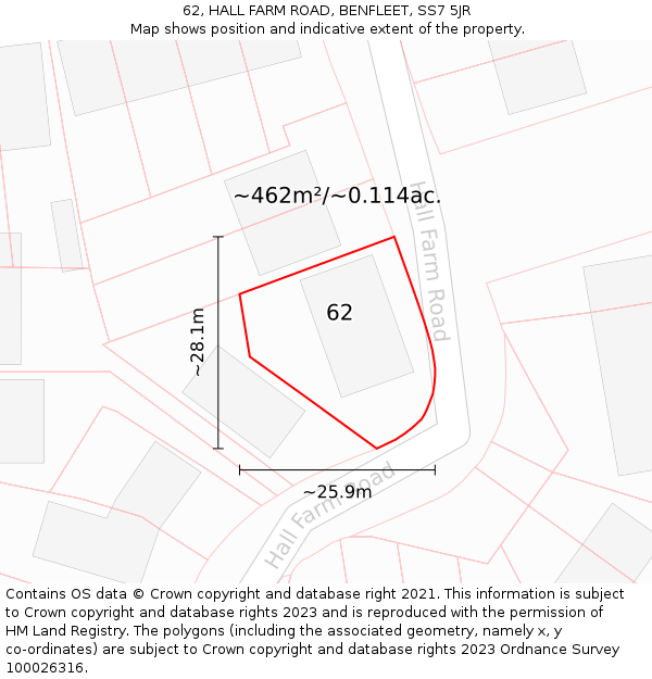 62, HALL FARM ROAD, BENFLEET, SS7 5JR: Plot and title map