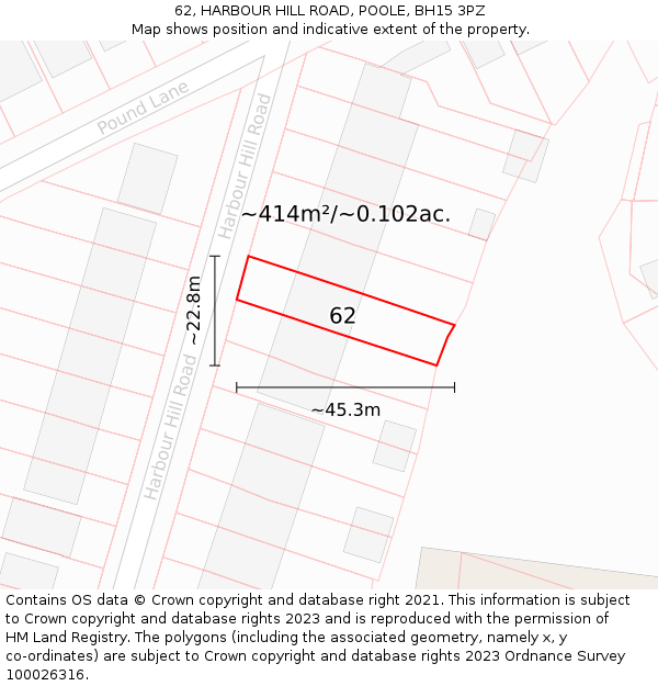 62, HARBOUR HILL ROAD, POOLE, BH15 3PZ: Plot and title map