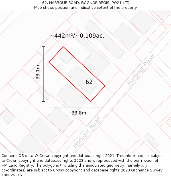 62, HARBOUR ROAD, BOGNOR REGIS, PO21 4TD: Plot and title map