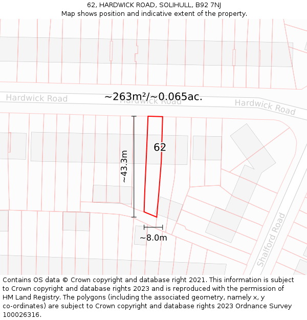 62, HARDWICK ROAD, SOLIHULL, B92 7NJ: Plot and title map