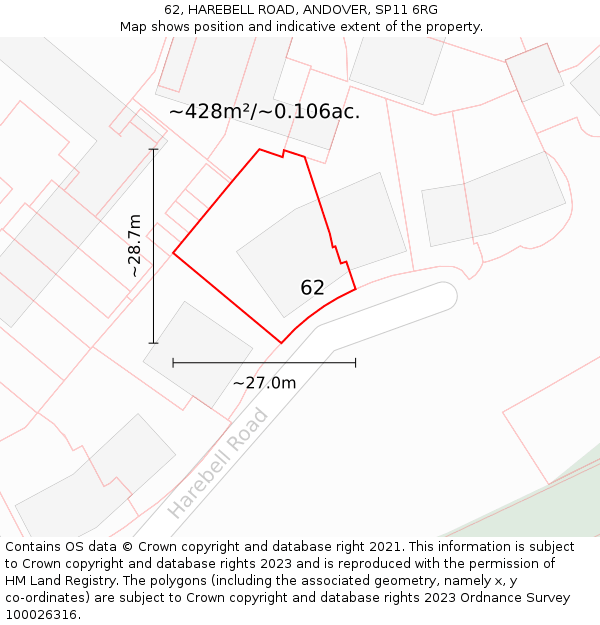 62, HAREBELL ROAD, ANDOVER, SP11 6RG: Plot and title map