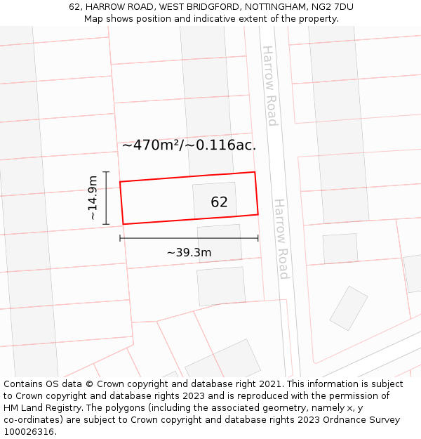 62, HARROW ROAD, WEST BRIDGFORD, NOTTINGHAM, NG2 7DU: Plot and title map