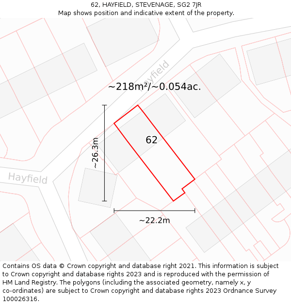 62, HAYFIELD, STEVENAGE, SG2 7JR: Plot and title map