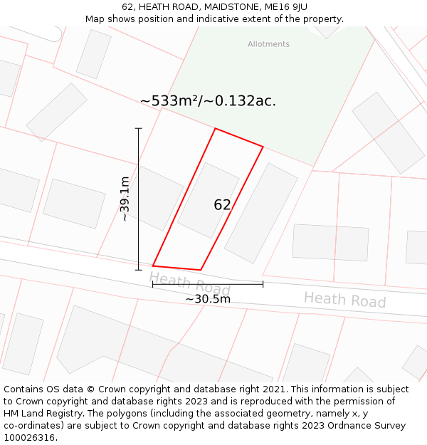 62, HEATH ROAD, MAIDSTONE, ME16 9JU: Plot and title map