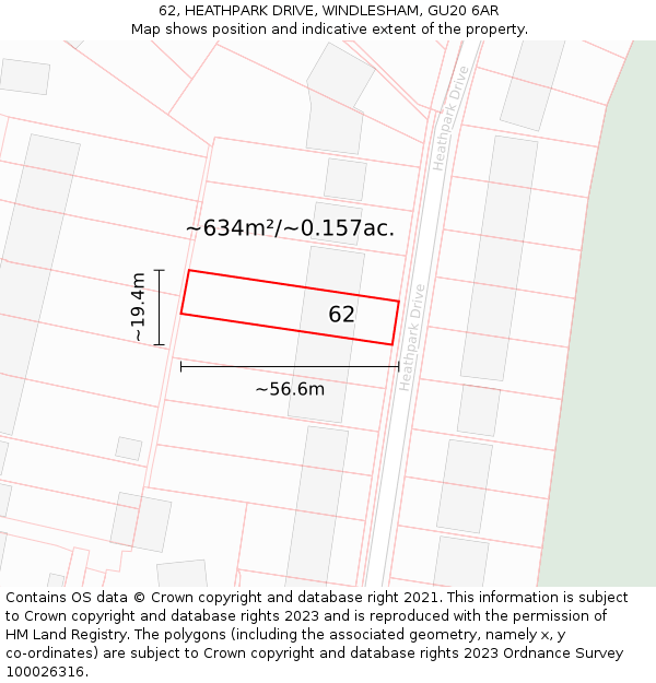 62, HEATHPARK DRIVE, WINDLESHAM, GU20 6AR: Plot and title map