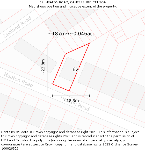 62, HEATON ROAD, CANTERBURY, CT1 3QA: Plot and title map