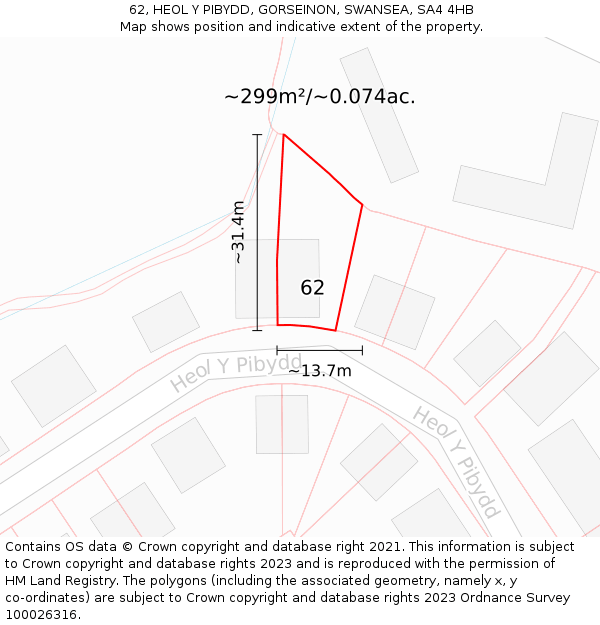 62, HEOL Y PIBYDD, GORSEINON, SWANSEA, SA4 4HB: Plot and title map