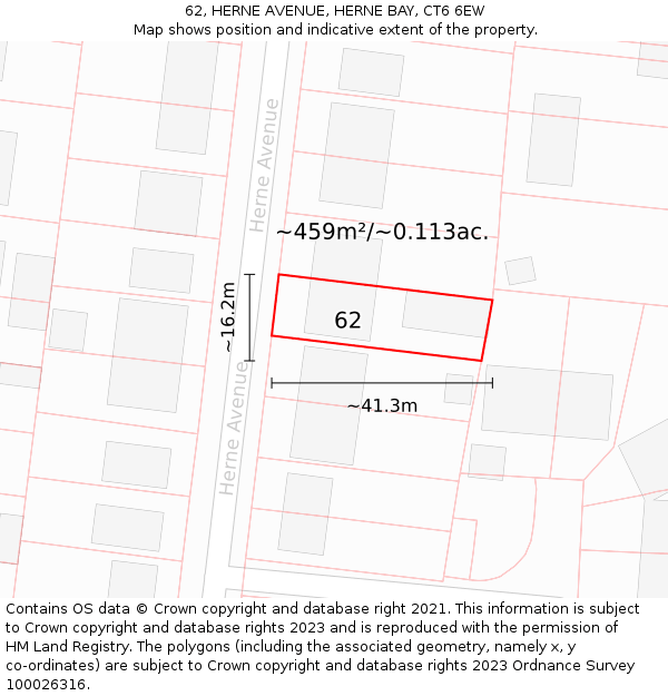 62, HERNE AVENUE, HERNE BAY, CT6 6EW: Plot and title map