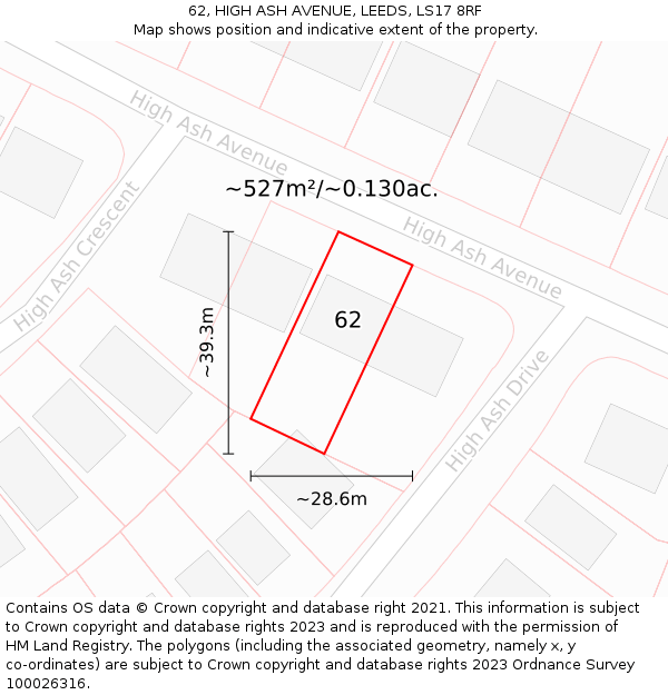 62, HIGH ASH AVENUE, LEEDS, LS17 8RF: Plot and title map