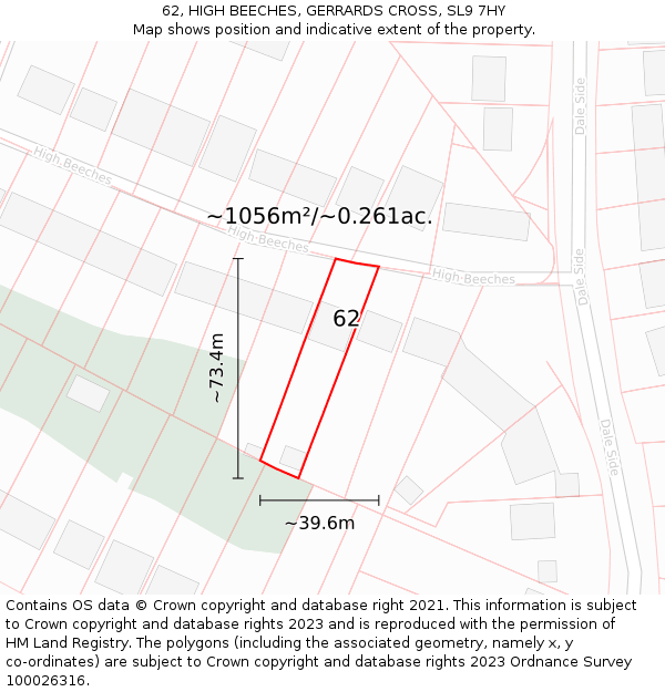 62, HIGH BEECHES, GERRARDS CROSS, SL9 7HY: Plot and title map