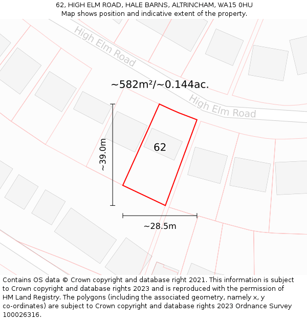 62, HIGH ELM ROAD, HALE BARNS, ALTRINCHAM, WA15 0HU: Plot and title map