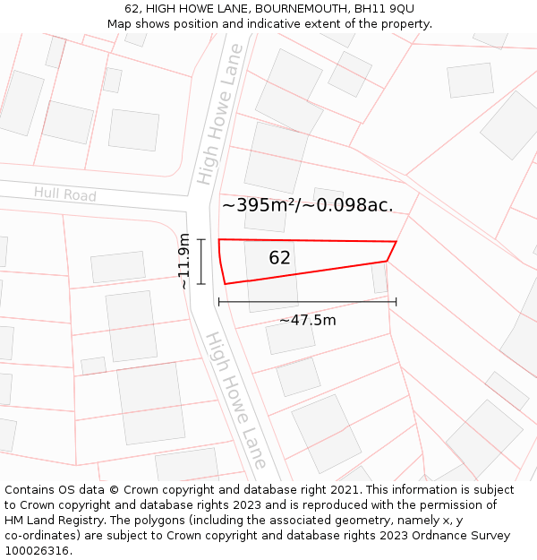 62, HIGH HOWE LANE, BOURNEMOUTH, BH11 9QU: Plot and title map