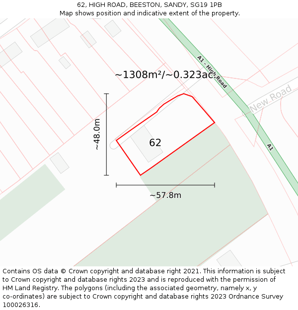 62, HIGH ROAD, BEESTON, SANDY, SG19 1PB: Plot and title map