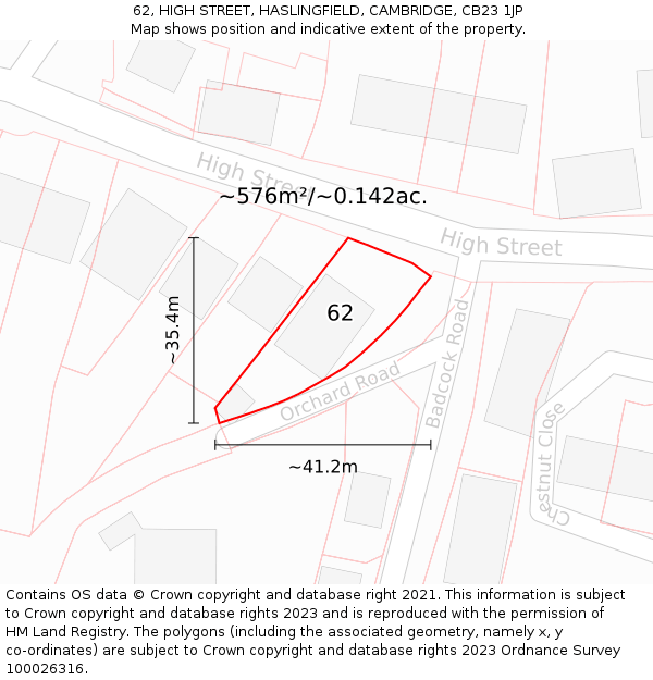 62, HIGH STREET, HASLINGFIELD, CAMBRIDGE, CB23 1JP: Plot and title map