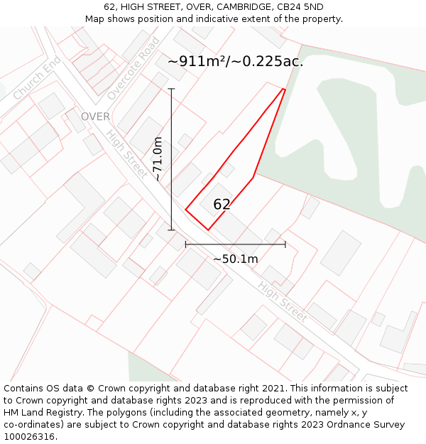 62, HIGH STREET, OVER, CAMBRIDGE, CB24 5ND: Plot and title map