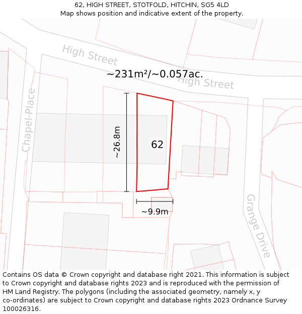 62, HIGH STREET, STOTFOLD, HITCHIN, SG5 4LD: Plot and title map