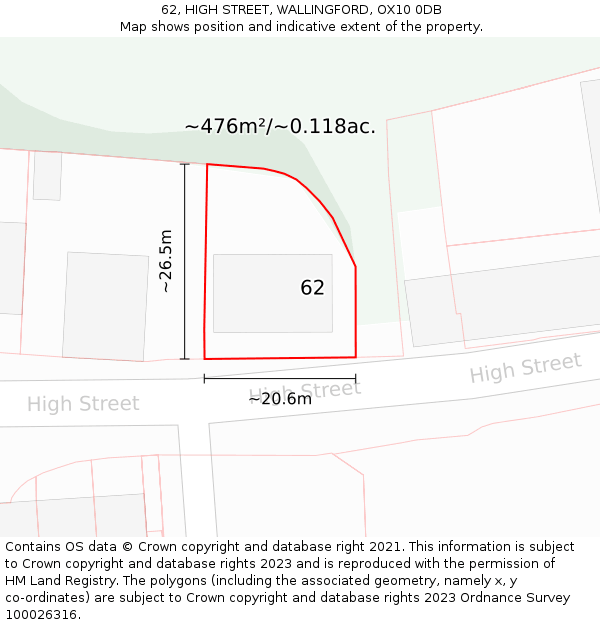 62, HIGH STREET, WALLINGFORD, OX10 0DB: Plot and title map