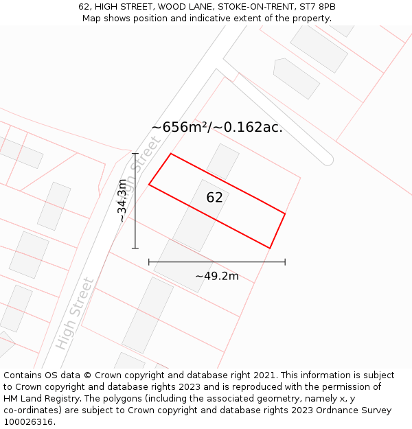 62, HIGH STREET, WOOD LANE, STOKE-ON-TRENT, ST7 8PB: Plot and title map