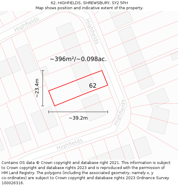 62, HIGHFIELDS, SHREWSBURY, SY2 5PH: Plot and title map