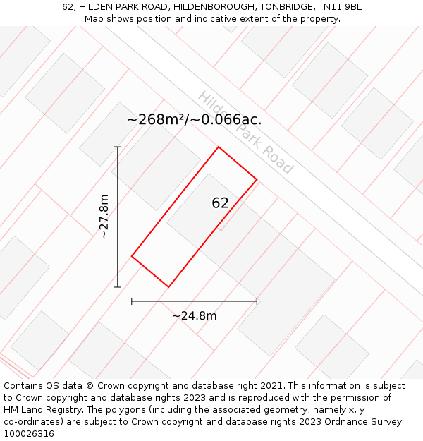 62, HILDEN PARK ROAD, HILDENBOROUGH, TONBRIDGE, TN11 9BL: Plot and title map