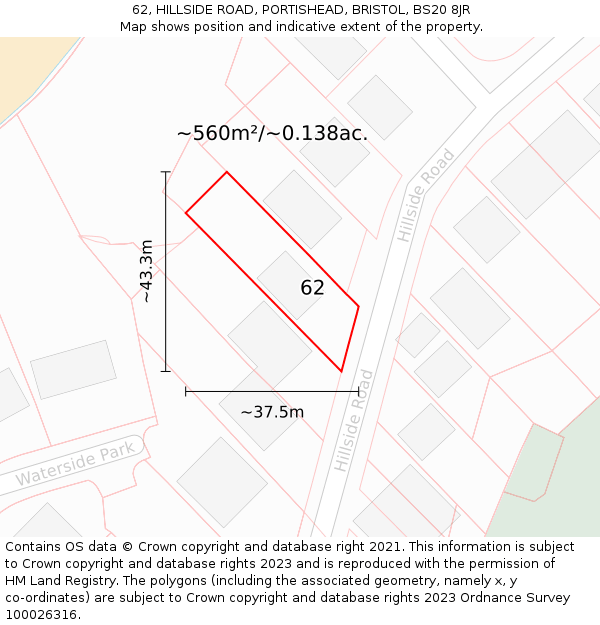 62, HILLSIDE ROAD, PORTISHEAD, BRISTOL, BS20 8JR: Plot and title map