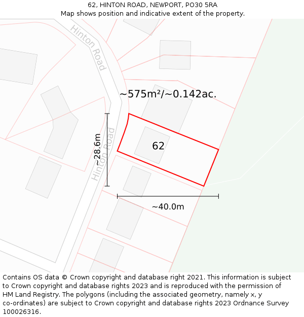 62, HINTON ROAD, NEWPORT, PO30 5RA: Plot and title map