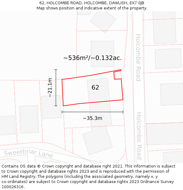 62, HOLCOMBE ROAD, HOLCOMBE, DAWLISH, EX7 0JB: Plot and title map