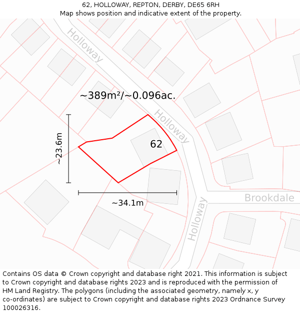 62, HOLLOWAY, REPTON, DERBY, DE65 6RH: Plot and title map