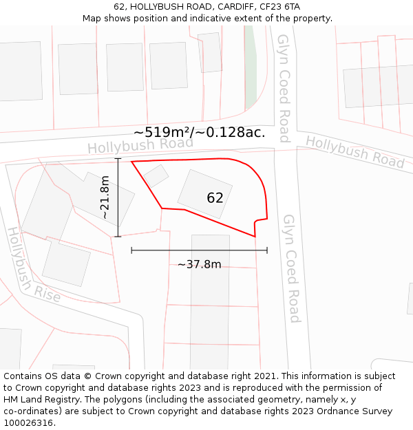 62, HOLLYBUSH ROAD, CARDIFF, CF23 6TA: Plot and title map