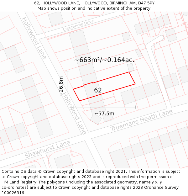 62, HOLLYWOOD LANE, HOLLYWOOD, BIRMINGHAM, B47 5PY: Plot and title map