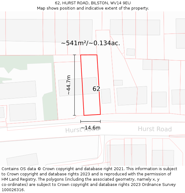62, HURST ROAD, BILSTON, WV14 9EU: Plot and title map