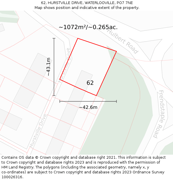 62, HURSTVILLE DRIVE, WATERLOOVILLE, PO7 7NE: Plot and title map