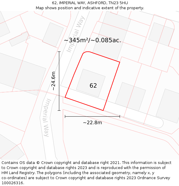 62, IMPERIAL WAY, ASHFORD, TN23 5HU: Plot and title map