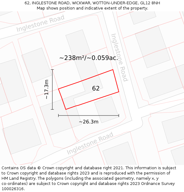 62, INGLESTONE ROAD, WICKWAR, WOTTON-UNDER-EDGE, GL12 8NH: Plot and title map