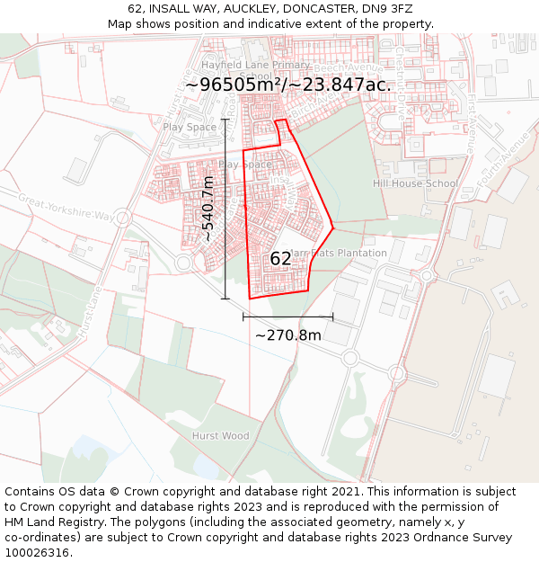 62, INSALL WAY, AUCKLEY, DONCASTER, DN9 3FZ: Plot and title map