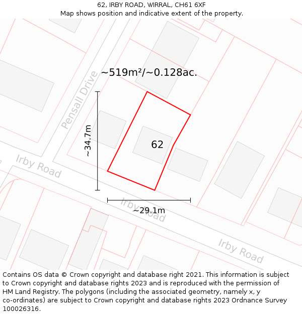 62, IRBY ROAD, WIRRAL, CH61 6XF: Plot and title map