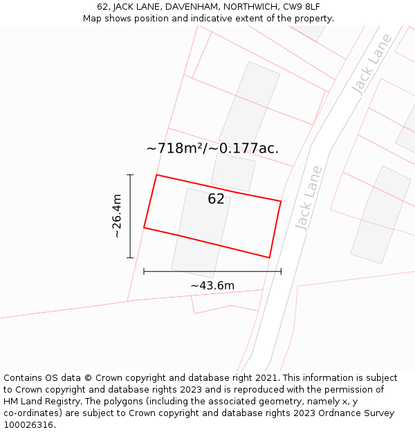 62, JACK LANE, DAVENHAM, NORTHWICH, CW9 8LF: Plot and title map