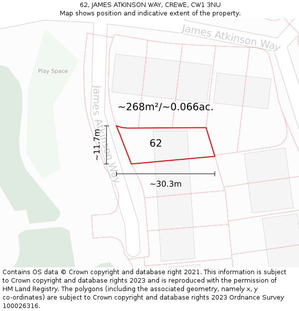 62, JAMES ATKINSON WAY, CREWE, CW1 3NU: Plot and title map